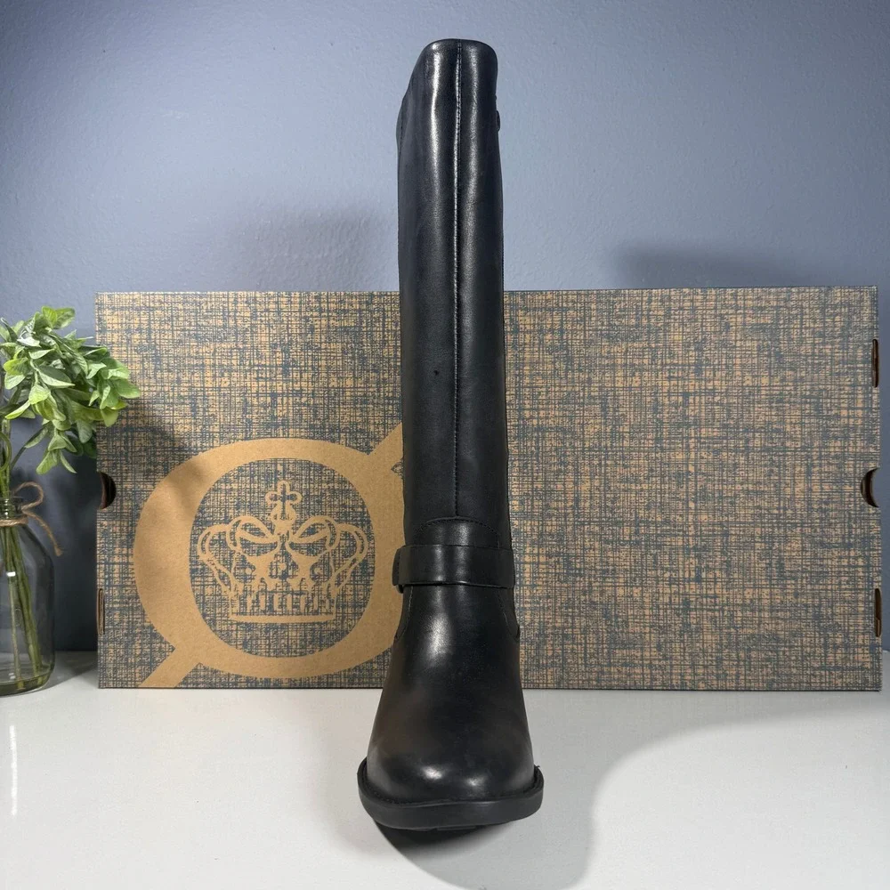 Born Saddler Black Leather Knee High Boots‎ Women Size 5 M